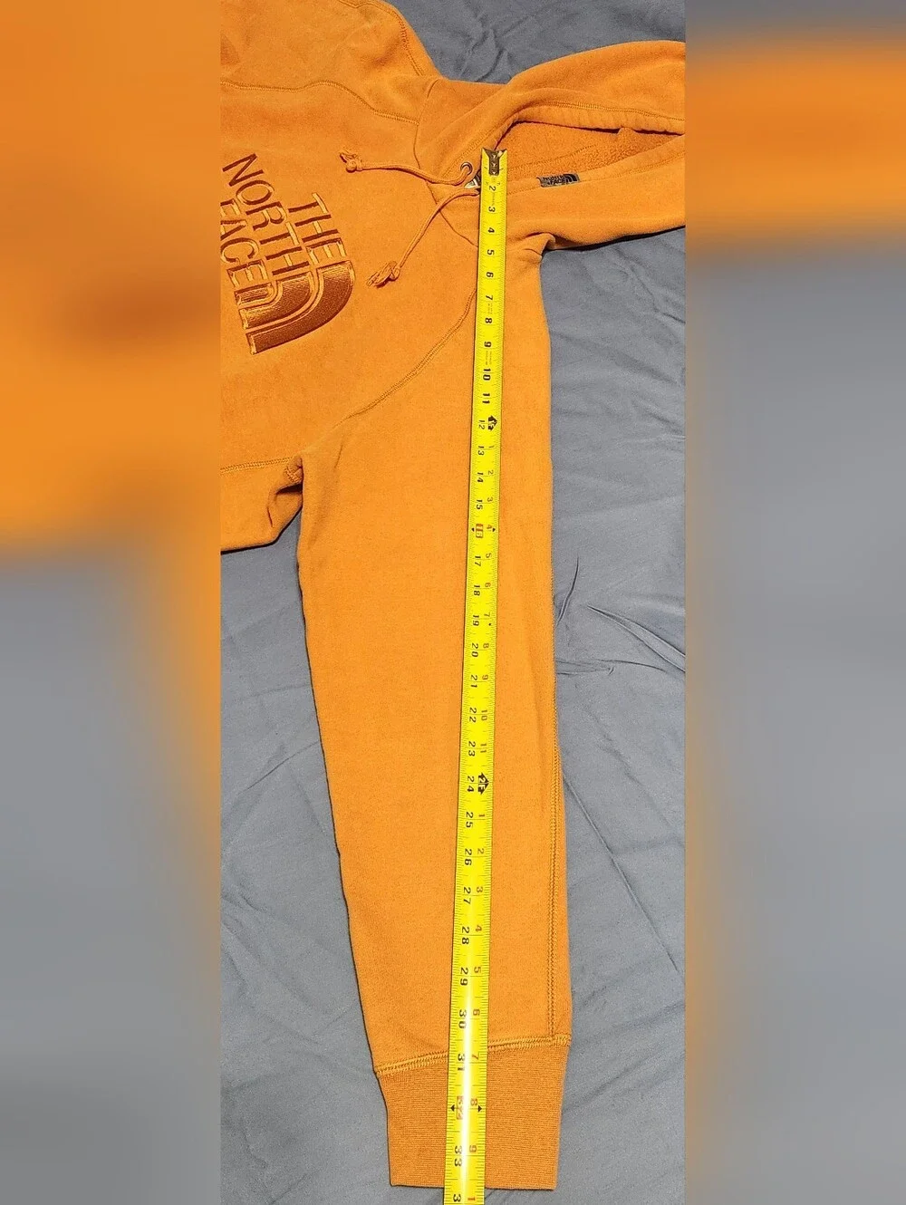 The North Face Men's Large Pullover Hoodie Orange Embroidered Logo Cotton Blend